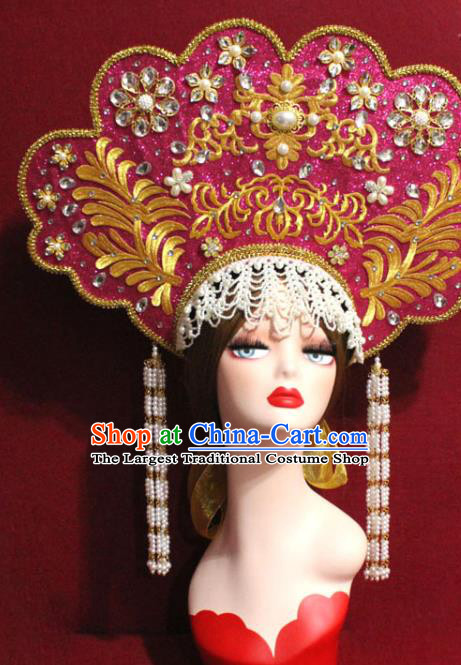 Traditional Chinese Ancient Queen Beads Tassel Rosy Phoenix Coronet Handmade Hair Jewelry Hair Accessories Complete Set