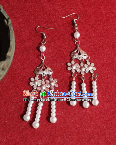Traditional Chinese Ancient Princess Argent Flowers Earrings Handmade Jewelry Accessories Beads Tassel Eardrop for Women