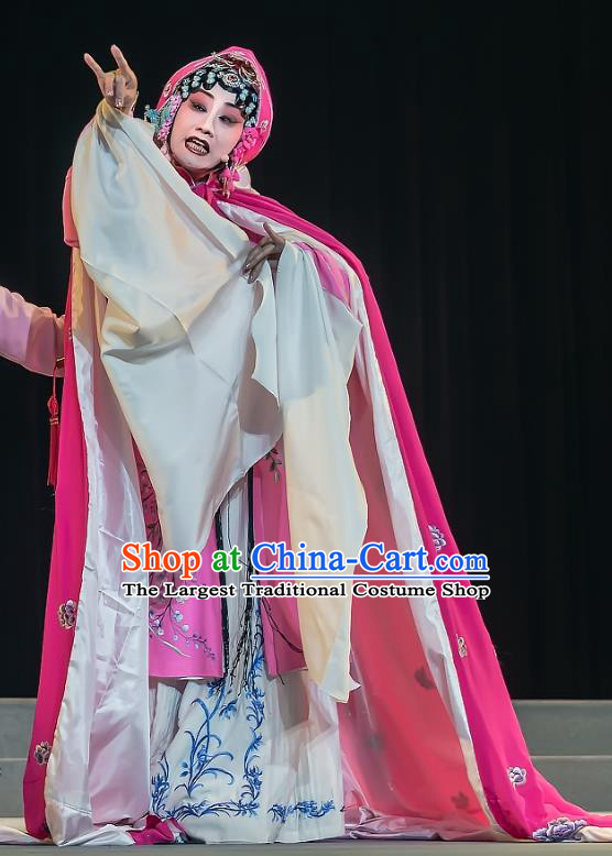 Chinese Sichuan Opera Hua Tan Garment Zhuo Wenjun Costumes and Hair Accessories Traditional Peking Opera Young Female Rosy Dress Actress Apparels
