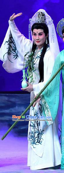 Chinese Beijing Opera Buddha Goddess Apparels Costumes and Headdress Traditional Peking Opera Ma Zu Dress Garment