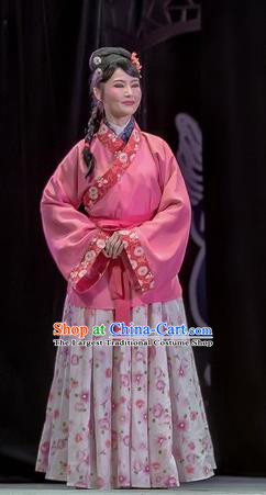 Chinese Sichuan Opera Maidservant Garment Costumes and Hair Accessories Bao En Ji Traditional Peking Opera Young Lady Dress Xiaodan Apparels