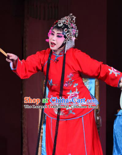 Chinese Sichuan Opera Rich Female Garment Costumes and Hair Accessories Ni Bi Tower Traditional Peking Opera Actress Red Dress Diva Fan Yue E Apparels