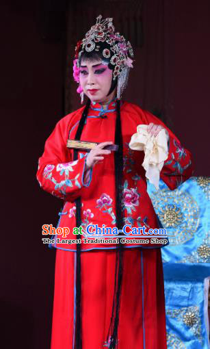 Chinese Sichuan Opera Rich Female Garment Costumes and Hair Accessories Ni Bi Tower Traditional Peking Opera Actress Red Dress Diva Fan Yue E Apparels