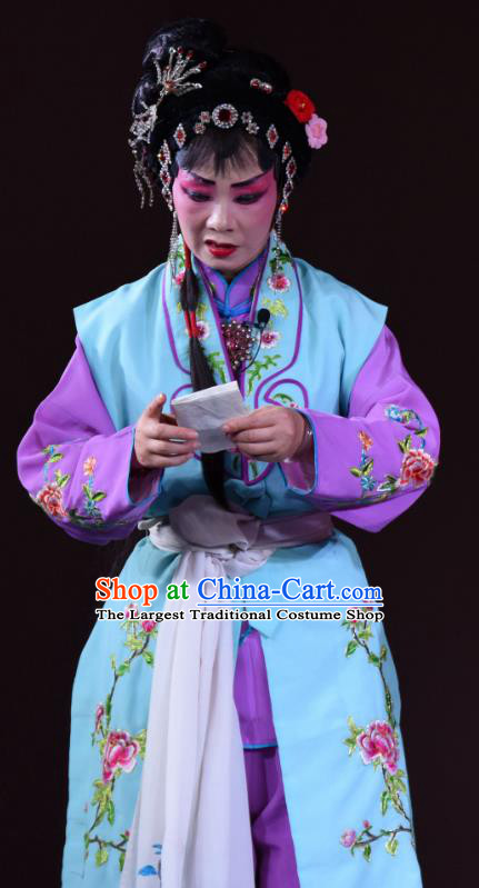 Chinese Sichuan Opera Maid Lady Garment Costumes and Hair Accessories Ni Bi Tower Traditional Peking Opera Xiaodan Dress Servant Girl Wang Cuiqiao Apparels