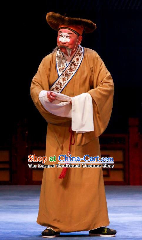 Shao Gu Ji Chinese Ping Opera Laosheng Garment Costumes and Headwear Pingju Opera Old Servant Apparels Clothing