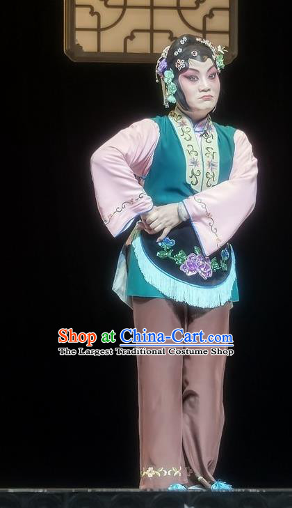 Chinese Sichuan Opera Female Servant Garment Costumes and Hair Accessories Mother of Mu Lian Traditional Peking Opera Maid Woman Dress Apparels