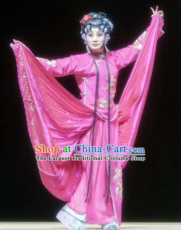 Chinese Sichuan Opera Diva Liu Siniang Garment Costumes and Hair Accessories Mother of Mu Lian Traditional Peking Opera Actress Rosy Dress Apparels