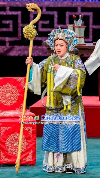 Chinese Sichuan Opera Dowager Countess Garment Costumes and Hair Accessories Traditional Peking Opera Elderly Female Dress Noble Dame Apparels