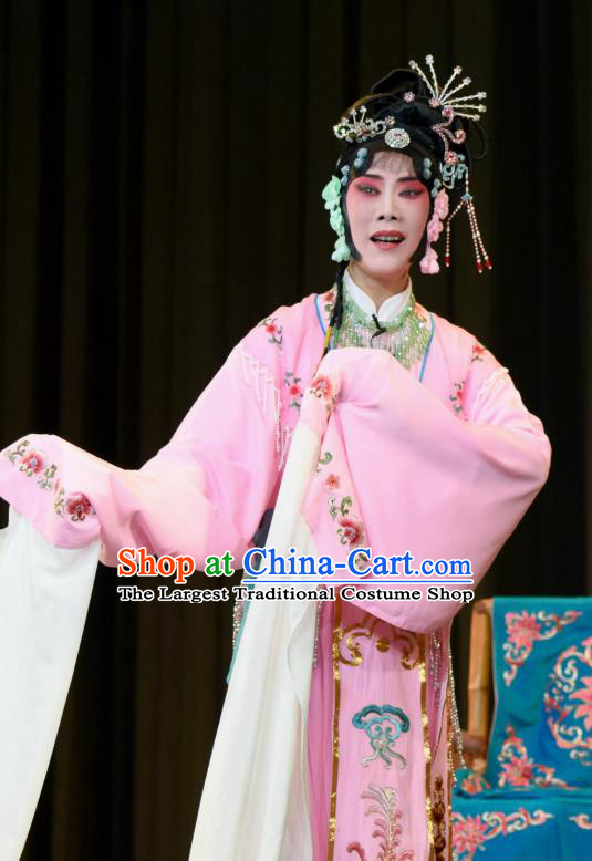 Chinese Sichuan Opera Hua Tan Zhu Yingtai Garment Costumes and Hair Accessories Fang You Traditional Peking Opera Actress Pink Dress Young Lady Apparels