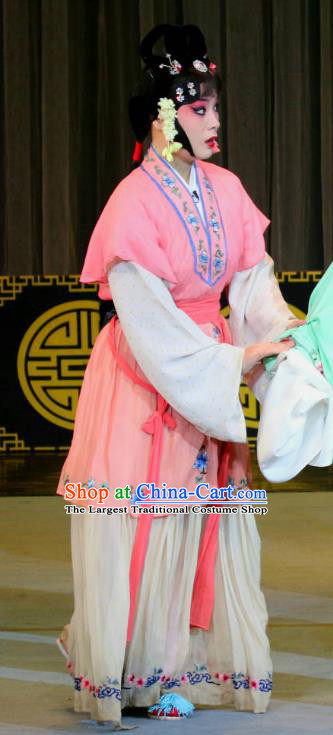 Chinese Sichuan Opera Servant Girl Garment Costumes and Hair Accessories Fang You Traditional Peking Opera Xiaodan Dress Young Lady Apparels