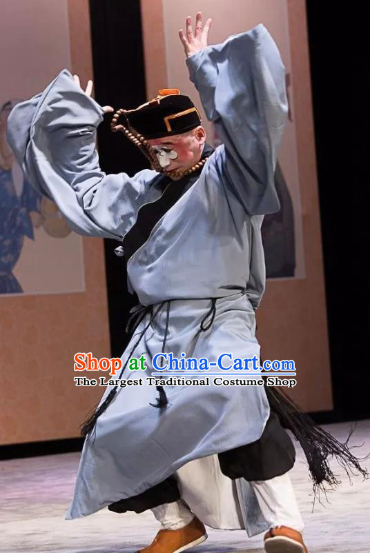 Xiangmei Temple Chinese Peking Opera Monk Liao Kong Grey Frock Garment Costumes and Headwear Beijing Opera Chou Role Apparels Clown Clothing