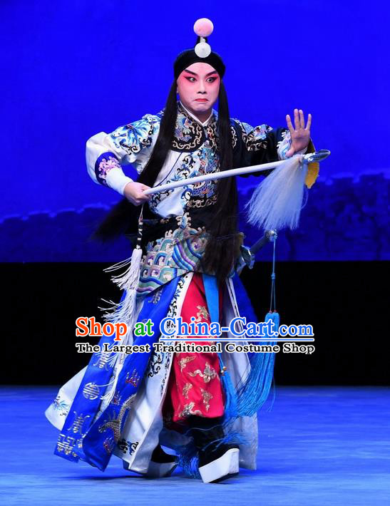 Luo Cheng Chinese Peking Opera Swordsman Garment Costumes and Headwear Beijing Opera Martial Male Apparels Takefu Clothing