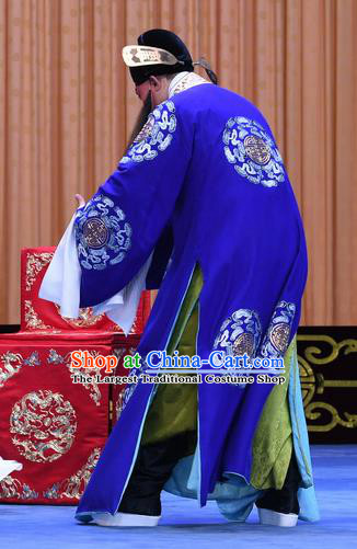 Gold Turtle Fishing Chinese Peking Opera Official Garment Costumes and Headwear Beijing Opera Apparels Magistrate Zhang Xuan Clothing