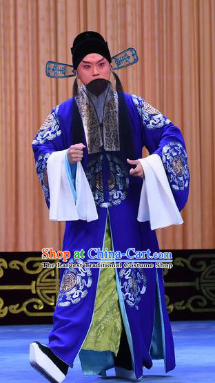 Gold Turtle Fishing Chinese Peking Opera Official Garment Costumes and Headwear Beijing Opera Apparels Magistrate Zhang Xuan Clothing