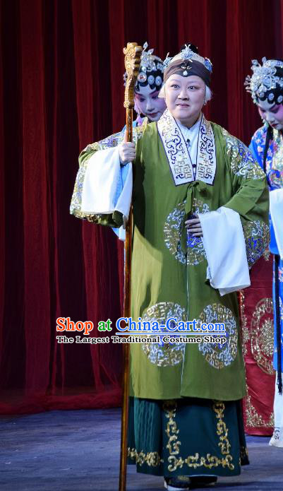 Chinese Beijing Opera Elderly Female Apparels Costumes and Headpieces Hong Zong Lie Ma Traditional Peking Opera Dame Wang Dress Garment