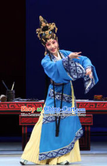 Chinese Beijing Opera Han Dynasty Countess Apparels Costumes and Headdress Xin Zhui Traditional Peking Opera Hua Tan Blue Dress Garment