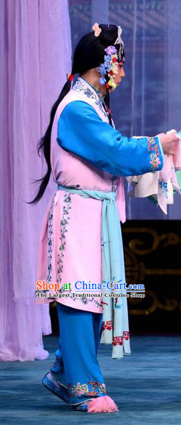Chinese Beijing Opera Maidservant Apparels Costumes and Headdress The Unicorn Purse Traditional Peking Opera Xiaodan Dress Servant Female Garment