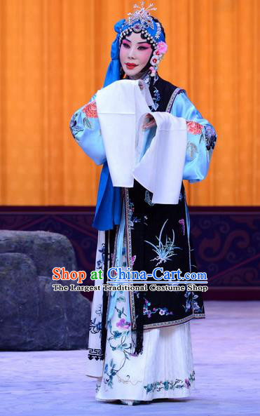 Chinese Beijing Opera Tsing Yi Apparels Costumes and Headpieces Chun Qiu Pei Traditional Peking Opera Actress Jiang Qiulian Dress Garment