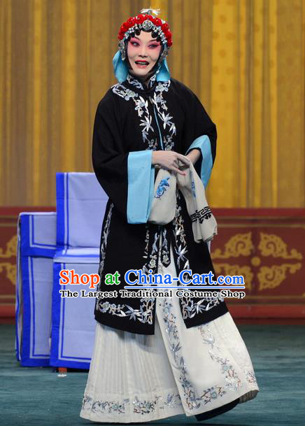 Chinese Beijing Opera Young Female Apparels Costumes and Headpieces Mei Lan Ni Chang Traditional Peking Opera Tsing Yi Black Dress Garment