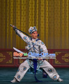 Yan Yang Tower Chinese Peking Opera Soldier Garment Costumes and Headwear Beijing Opera Takefu Apparels Martial Male White Clothing