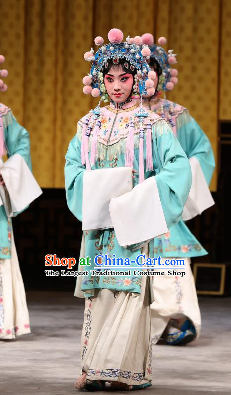 Chinese Beijing Opera Palace Lady Apparels Costumes and Headdress Traditional Peking Opera Xi Shi Court Maid Dress Garment