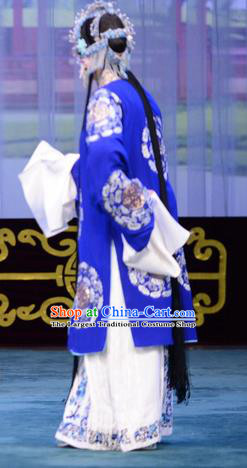 Chinese Beijing Opera Young Female Apparels Costumes and Headdress The Unicorn Purse Traditional Peking Opera Hua Tan Blue Dress Garment