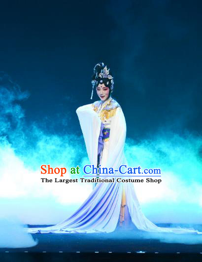 Chinese Beijing Opera Actress Chang E Apparels Costumes and Headpieces Goddess of the Moon Traditional Peking Opera Diva Dress Garment
