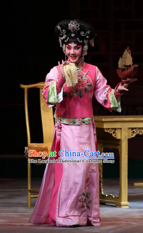 Chinese Beijing Opera Qing Dynasty Princess Lan Er Apparels Costumes and Headpieces Kangxi Dadi Traditional Peking Opera Young Lady Pink Dress Garment