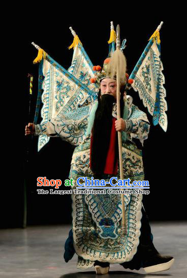 Chu Palace Hen Chinese Peking Opera Martial Male Garment Costumes and Headwear Beijing Opera Apparels General Kao Armor Suit with Flags Clothing