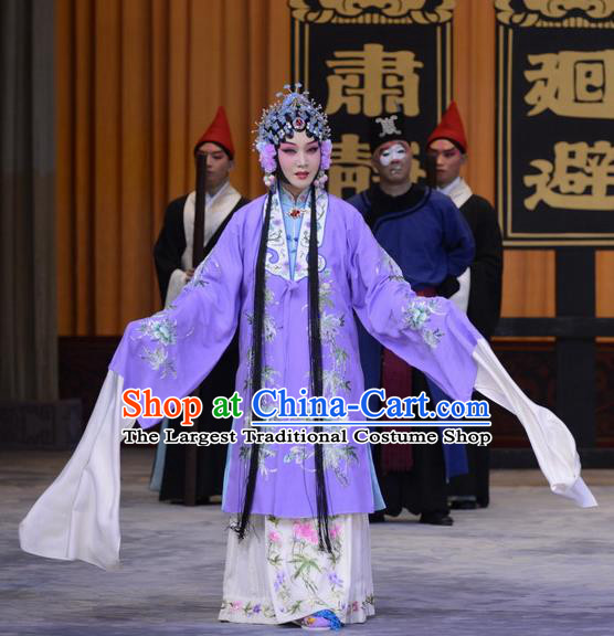 Chinese Beijing Opera Hua Tan Li Shuping Apparels Costumes and Headdress Chen Sanliang Pa Tang Traditional Peking Opera Courtesan Purple Dress Garment