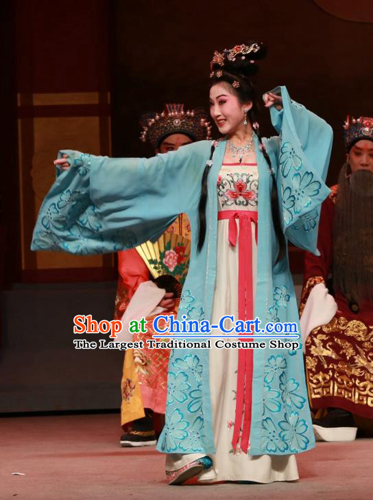 Chinese Beijing Opera Young Beauty Apparels Costumes and Headpieces Zhen Guan Flourishing Age Traditional Peking Opera Hua Tan Zheng Yuejuan Dress Garment