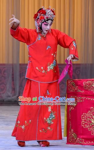 Chinese Beijing Opera Actress Zhou Fengying Apparels Costumes and Headpieces Xin An Yi Traditional Peking Opera Hua Tan Red Dress Bride Garment
