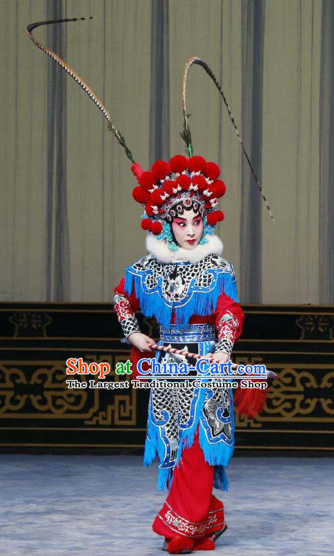 Chinese Beijing Opera Wudan Fairy Fox Apparels Costumes and Headdress Qing Shi Mountain Traditional Peking Opera Martial Female Dress Armor Garment