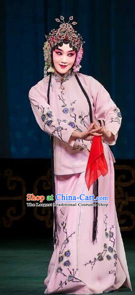 Chinese Beijing Opera Fairy Fox Apparels Costumes and Headdress Qing Shi Mountain Traditional Peking Opera Actress Pink Dress Young Female Garment