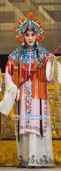 Chinese Beijing Opera Palace Lady Apparels Costumes and Headdress Anecdote of Wu Zetian Traditional Peking Opera Court Maid Dress Garment