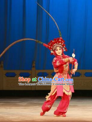 Chinese Beijing Opera Martial Female Armor Apparels Costumes and Headdress Hongqiao with the Pearl Traditional Peking Opera Wudan Dress Garment