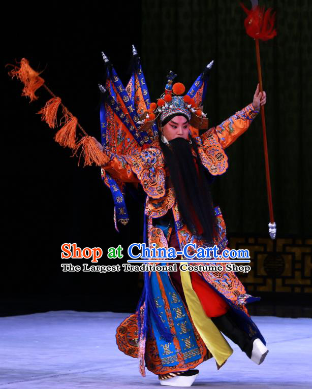 Kirin Pavilion Chinese Peking Opera General Armor Garment Costumes and Headwear Beijing Opera Kao Suit with Flags Apparels Clothing