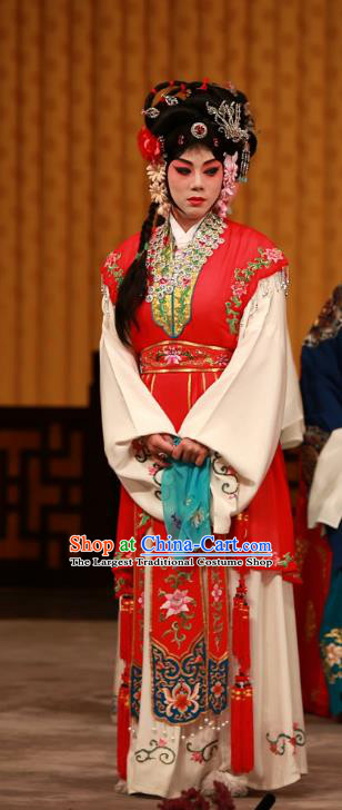 Chinese Beijing Opera Diva You Sanjie Apparels Costumes and Headdress You Sisters in the Red Chamber Traditional Peking Opera Actress Dress Garment