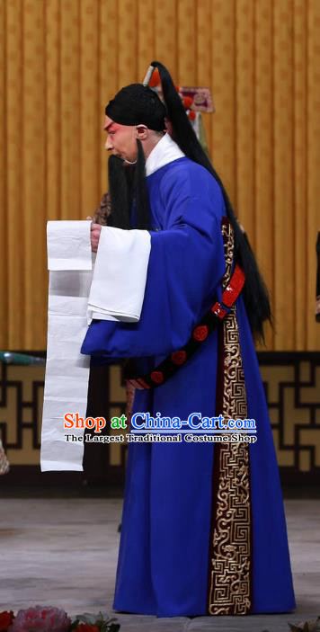 Fa Men Temple Chinese Peking Opera Magistrate Garment Costumes and Headwear Beijing Opera Elderly Male Apparels Official Zhao Lian Clothing