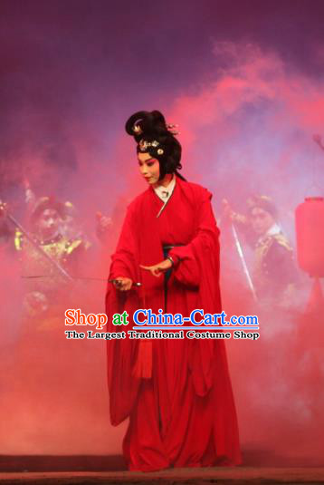 Chinese Beijing Opera Hua Tan Red Apparels Young Female Costumes and Headdress Da Meng Chang Ge Traditional Peking Opera Huadan Dress Diva Jiang Yan Garment