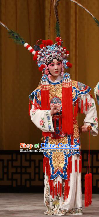 Chinese Beijing Opera Young Lady Apparels Costumes and Headdress Bai Hua Zeng Jian Traditional Peking Opera Servant Girl Jiang Huayou Dress Garment