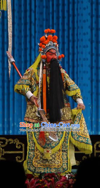 Qun Jie Hua Chinese Peking Opera General Guan Yu Garment Costumes and Headwear Beijing Opera Military Officer Apparels Armor Clothing