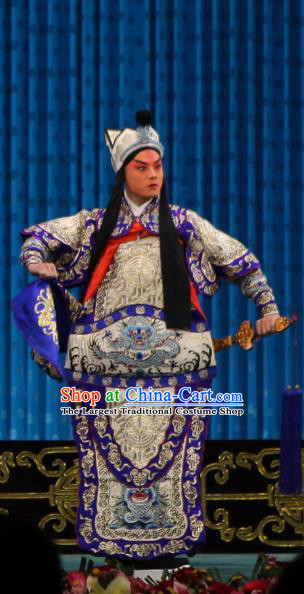 Qun Jie Hua Chinese Peking Opera Young General Zhao Yun Garment Costumes and Headwear Beijing Opera Military Officer Apparels Martial Male Armor Clothing
