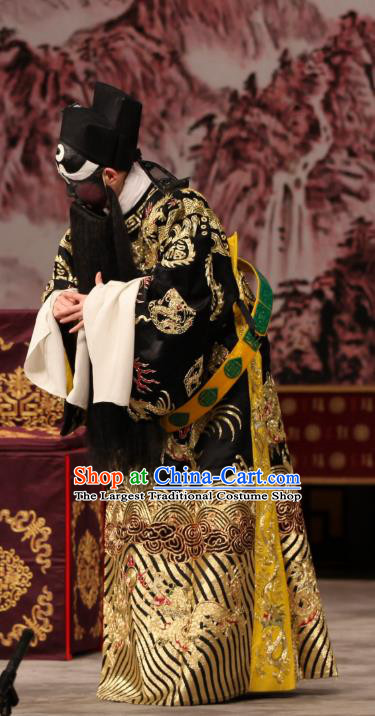 Chi Sang Zhen Chinese Peking Opera Elderly Male Garment Costumes and Headwear Beijing Opera Laosheng Apparels Official Bao Zheng Clothing