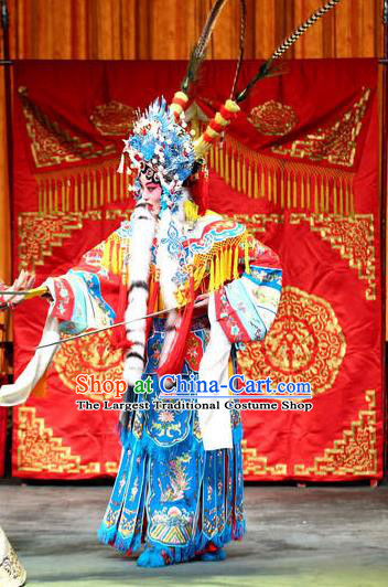 Chinese Beijing Opera Blues Apparels Costumes and Headdress Bai Hua Zeng Jian Traditional Peking Opera Hua Tan Dress Actress Princess Garment