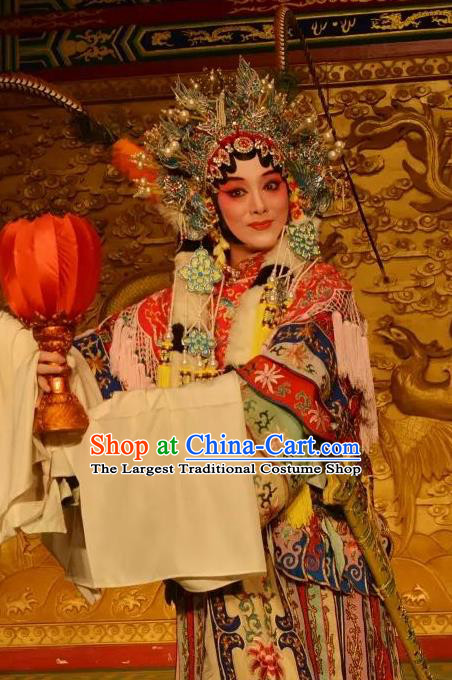Chinese Beijing Opera Princess Apparels Costumes and Headdress Bai Hua Zeng Jian Traditional Peking Opera Martial Female Dress Hua Tan Garment