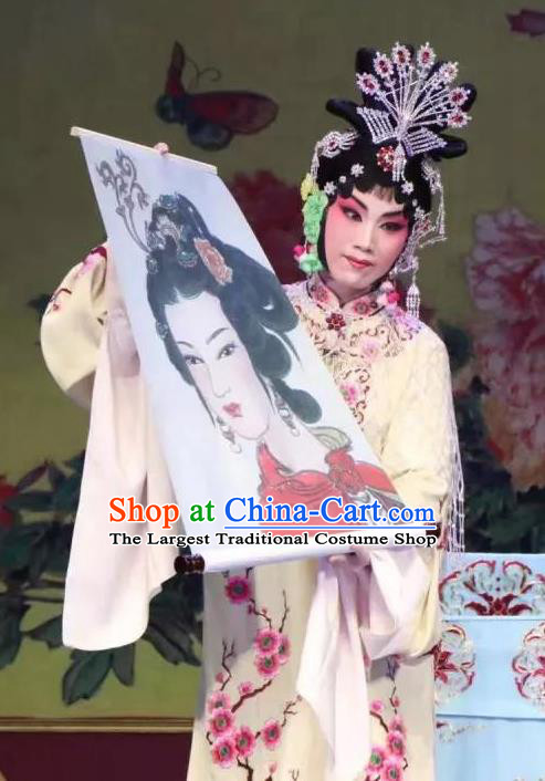Chinese Beijing Opera Young Female Apparels Costumes and Headdress Han Ming Fei Traditional Peking Opera Actress Wang Zhaojun Dress Hua Tan Garment