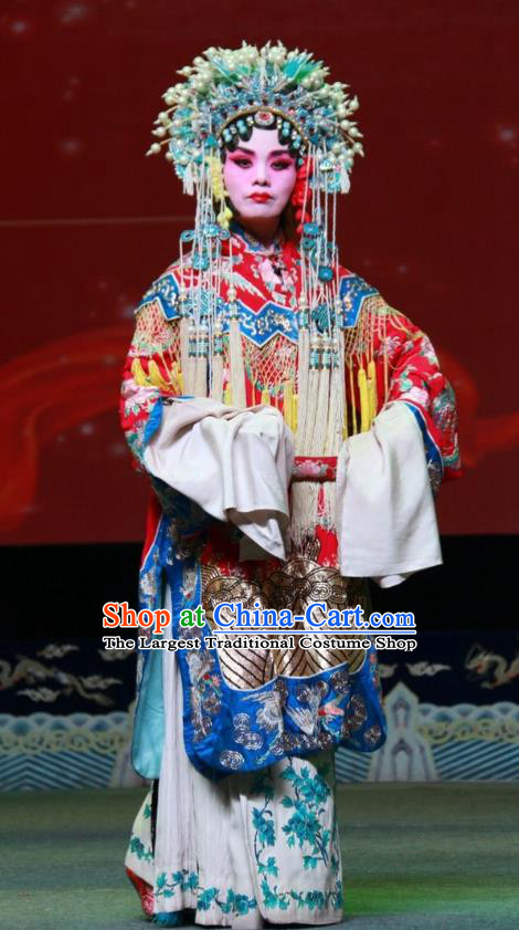 Chinese Shanxi Clapper Opera Hua Tan Garment Costumes and Headdress Jian Huang Gu Traditional Bangzi Opera Actress Dress Royal Princess Apparels