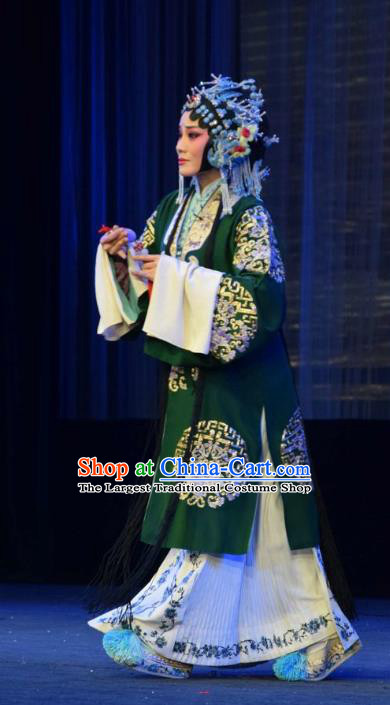 Chinese Jin Opera Hua Tan Garment Costumes and Headdress Tao Jin An Traditional Shanxi Opera Young Female Green Dress Actress Apparels