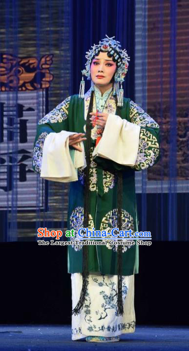 Chinese Jin Opera Hua Tan Garment Costumes and Headdress Tao Jin An Traditional Shanxi Opera Young Female Green Dress Actress Apparels